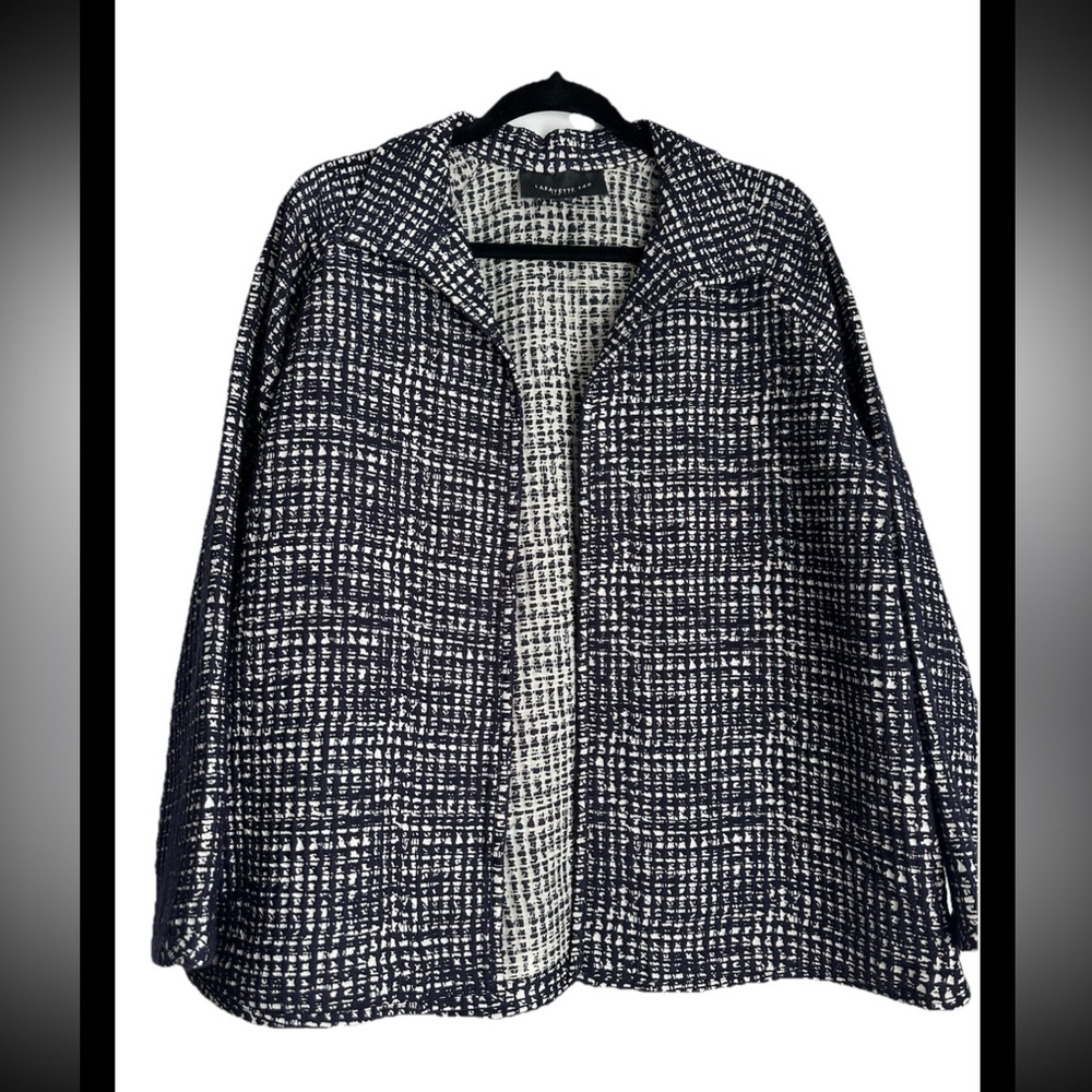 LAFAYETTE148 New York Navy White Textured Open Front Jacket Sz S